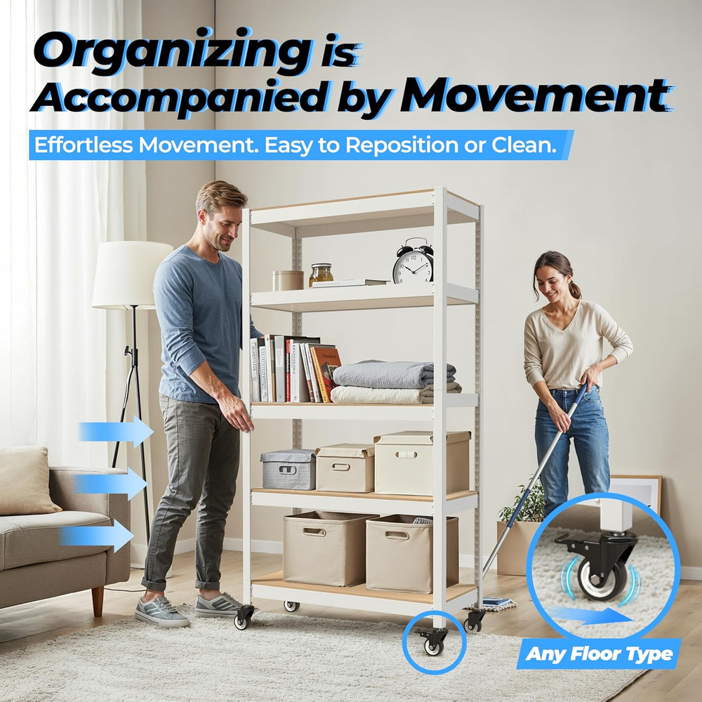 5-Tier Metal Rolling Cart with Adjustable Shelves - Heavy Duty Storage Unit