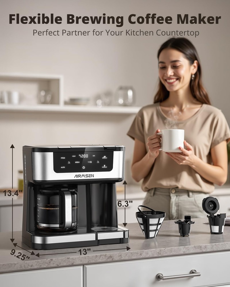 AIRMSEN 12-Cup Programmable Dual Coffee Maker – Single Serve Machine for K-Cu...