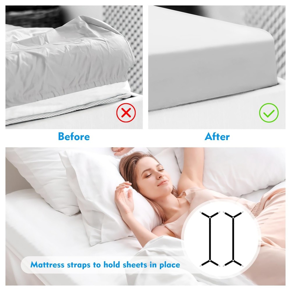 Bed Sheet Straps, 2Pcs Elastic Adjustable Bed Sheet Holder Straps, Fitted She...