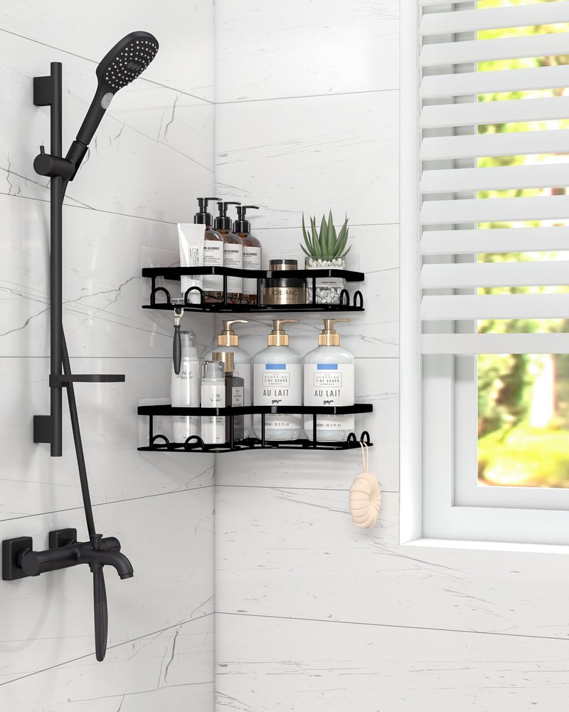 Sakugi Corner Shower Caddy - 2 Pack, Adhesive Medium, Black