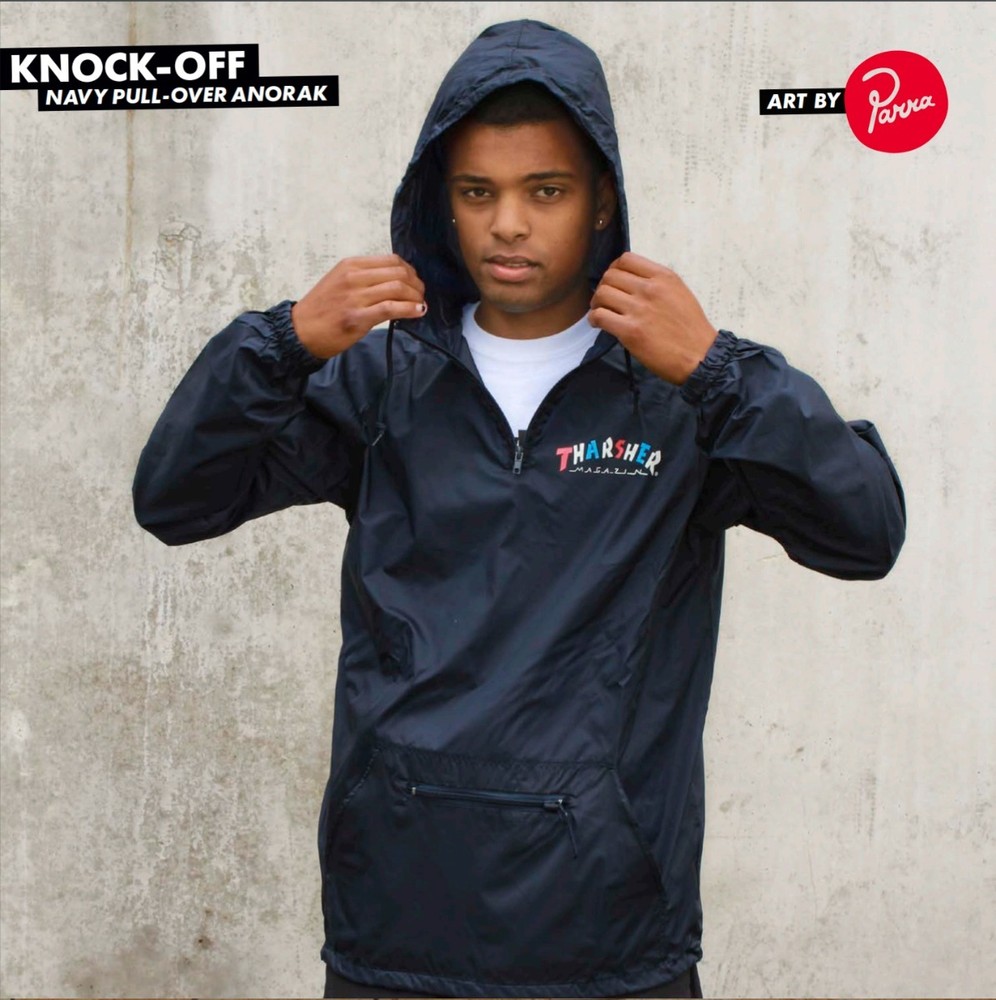 Thrasher Magazine KNOCK OFF ANORAK PULLOVER Skateboard Jacket NAVY MEDIUM