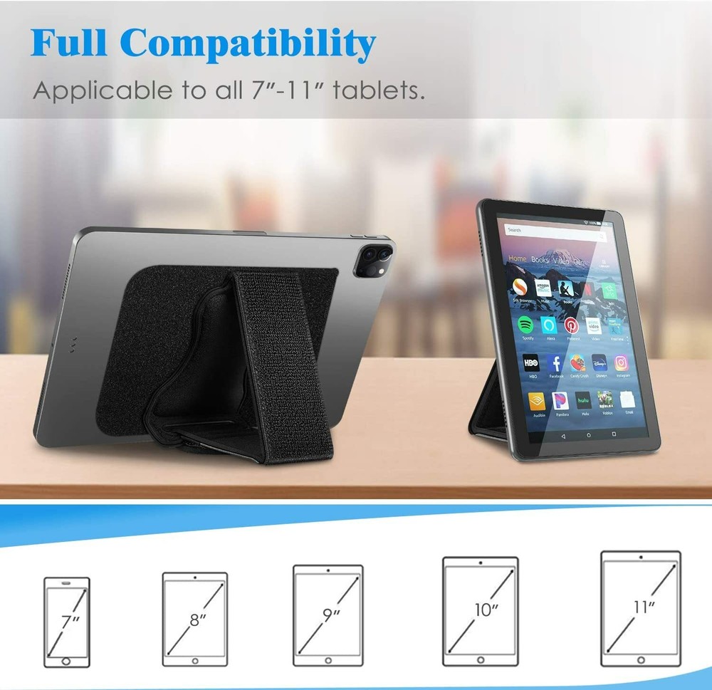 Universal Tablet Hand Strap Holder Detachable Padded Hook & Loop for iPad/Galaxy