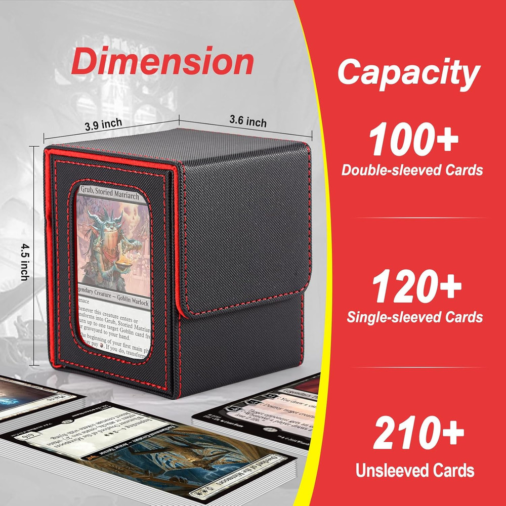 MTG Deck Box, Double Display Window, Commander Deck Box Fits 120+ Single Sleeved