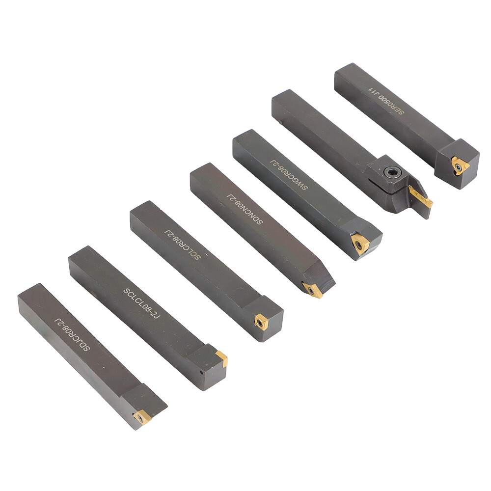 7Pcs 1/2" Lathe Tool Bit Thread Insert+Holder Set Carbide Indexable Turning Tool