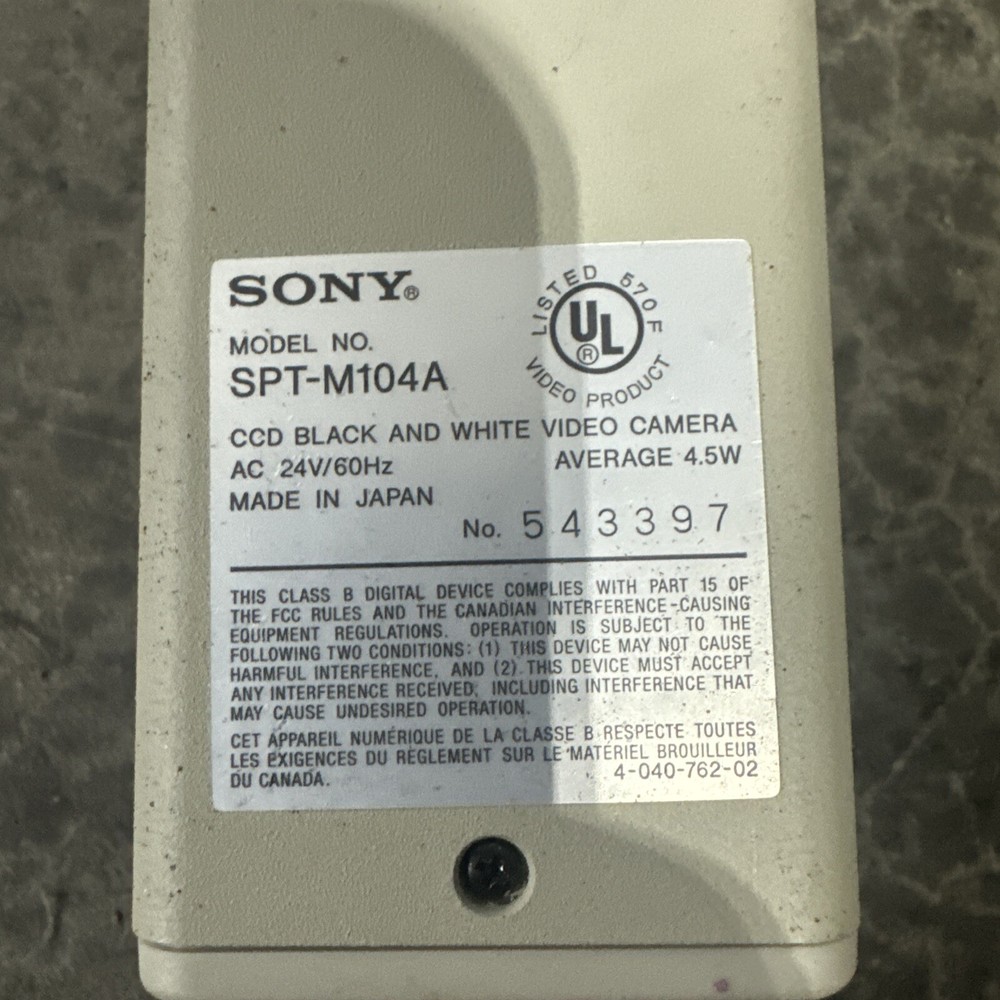Sony SPT-M104A Hyper HAD Black & White Video Security Camera CCD-IRIS