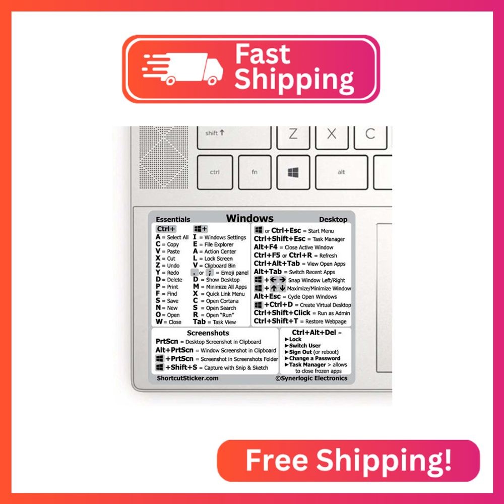 Synerlogic (2pcs) Windows PC Reference Keyboard Shortcut Sticker | Vinyl, Lamina