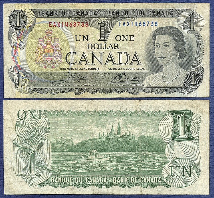 CANADA 1 DOLLAR 1973 PREFIX EAX REPLACEMENT ENGRAVED BACK