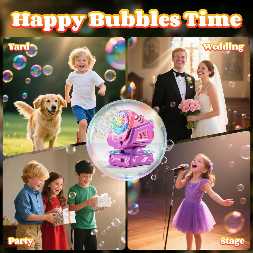 Upgraded Bubble Machine with Remote Control, Automatic Rotation & RGB Lights,...