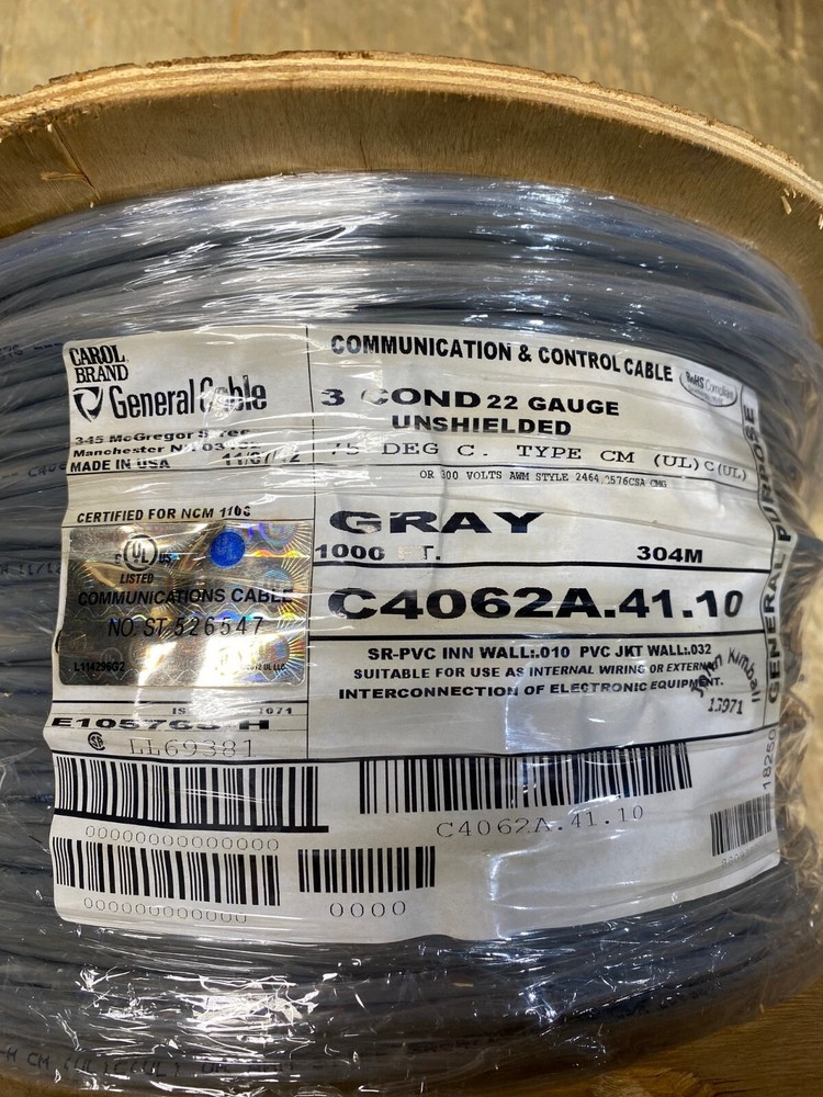 GENERAL CABLE C4062A.41.10 Data Cable,3 Conductor, 22 Guage