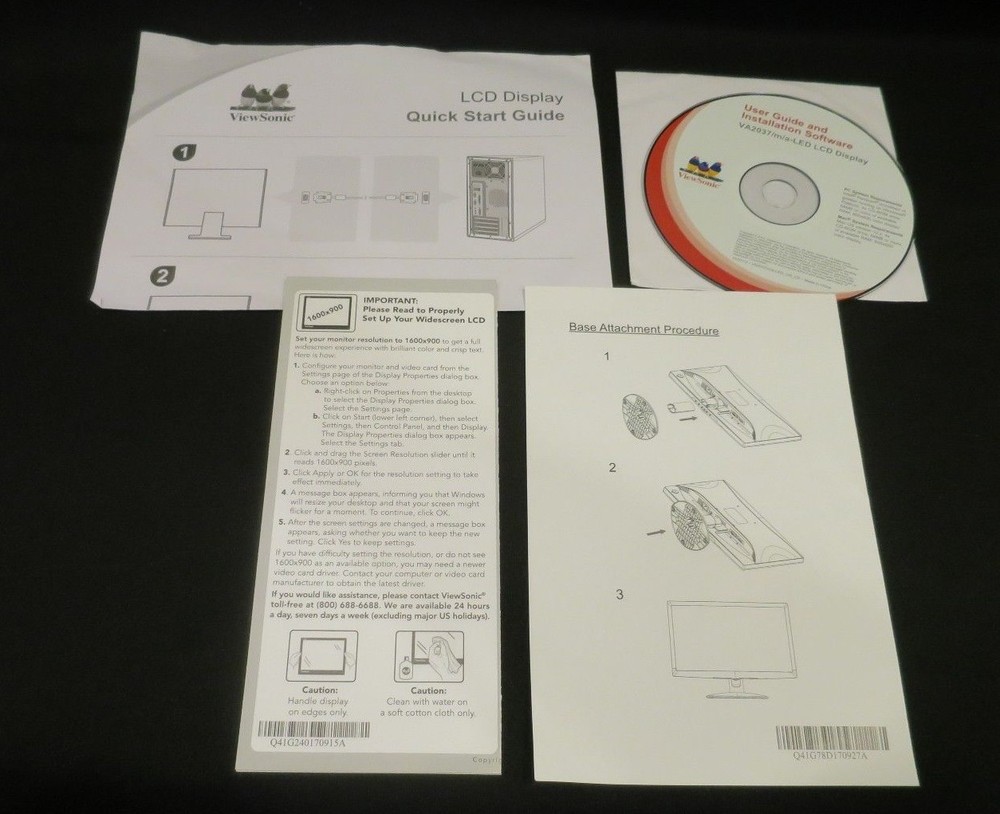 ViewSonic VA2037 LCD Monitor Display User Guide Installation Software CD PC/Mac