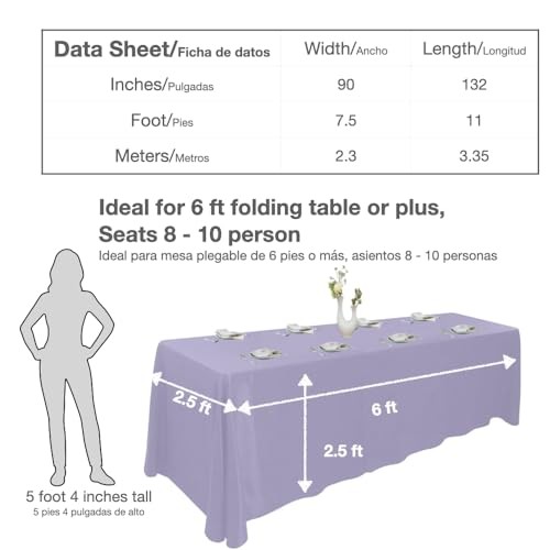 Extra Large Table Cloths. 8+ft Rectangle 132" x 90" (Rectangular) Lavender