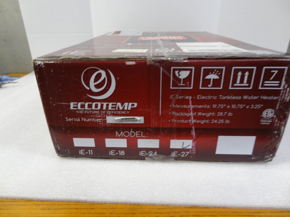 New NIB Eccotemp iE-27 27KW 3.5 GPM Electric Tankless Water Heater Black 240V