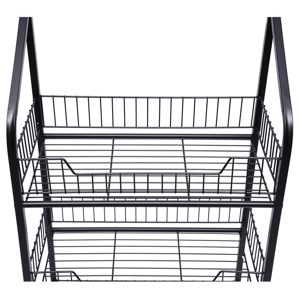 Kitchen Baker's Rack 4 Tier Rolling Metal Storage Shelf Black 55" Height+Wheels