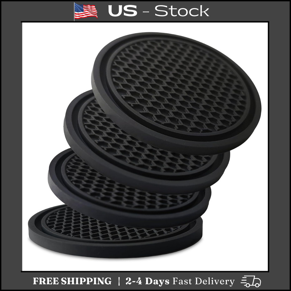 Car Cup Holder Coaster 4 Pack - Non Slip & Shockproof,Flexible PVC Rubber Insert