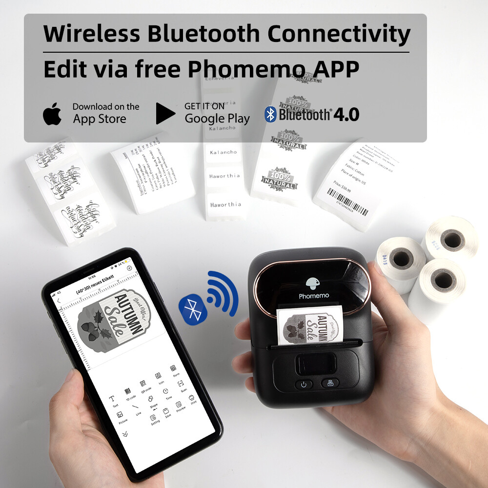 Phomemo Portable Wireless BT Pocket Mobile Thermal Printer Label Receipt Printer