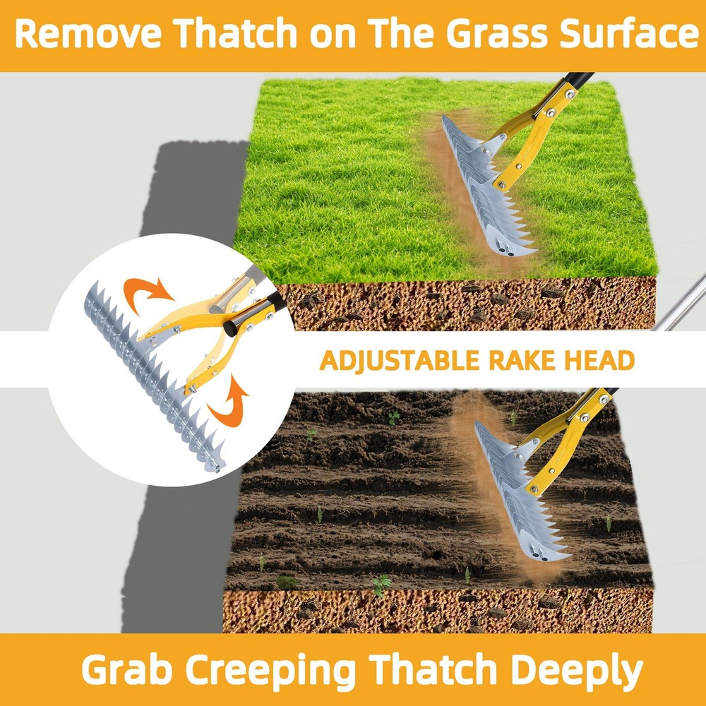 Thatch Rake 15 Inch Wide Efficient Dethatcher Rake for Cleaning Dead Grass, C...