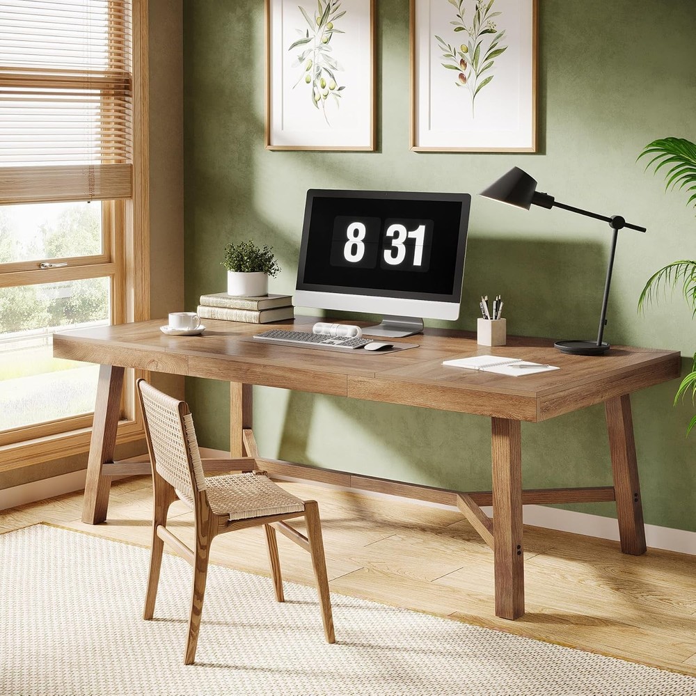 70.87'' Rectangular Executive Desk Farmhouse Office Computer Desk w/ Sturdy Leg