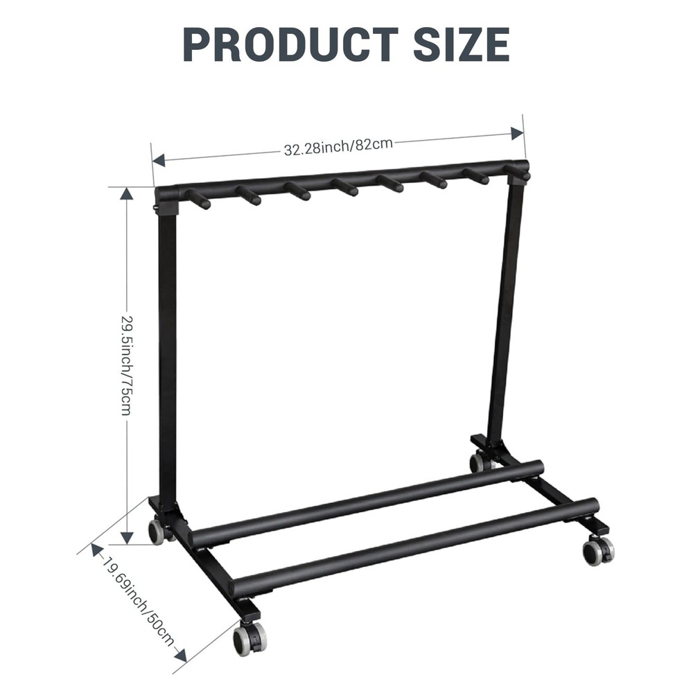 Foldable Guitar Stand Rack with Wheels 7 Holders Multi Guitar Display XL Pro