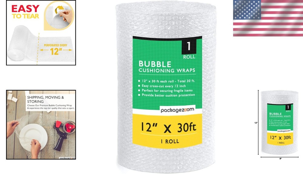 Protective Bubble Cushioning Wrap - 12x30 Inch Roll for Safe Storage & Transit