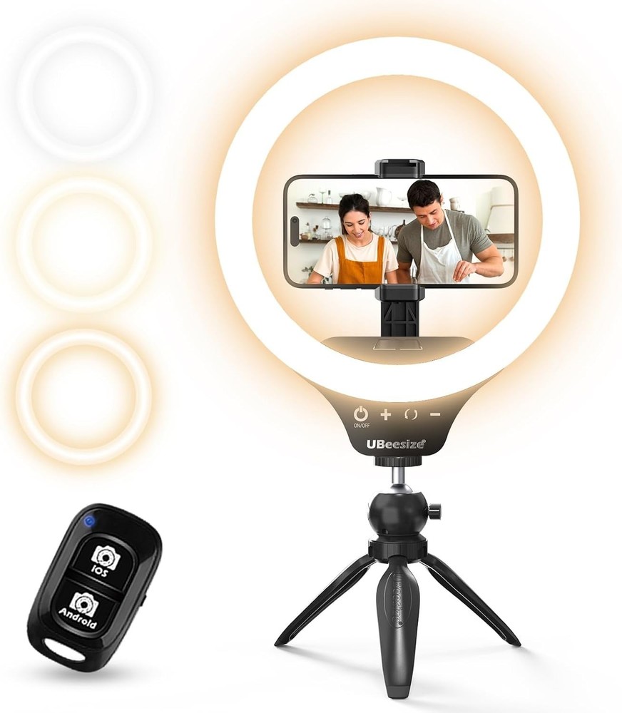 12" Desk Ring Light with Stand & Phone Holder - Adjustable Studio Light for P...