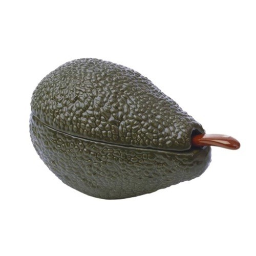 Avocado Shaped Lidded Ceramic Dish with Serving Spoon