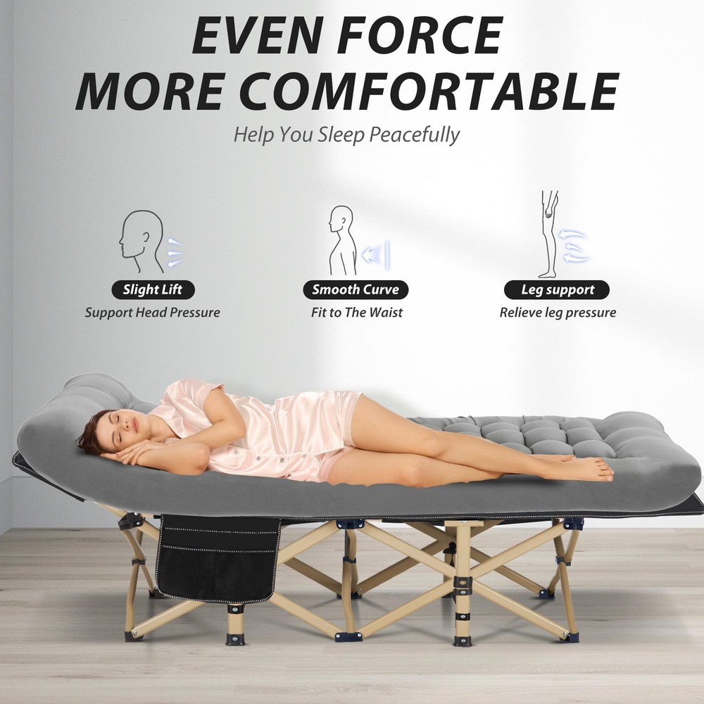 Folding Camping Cot with Comfy Mattress(Black),600LBS(Max Load),Portable Cot ...