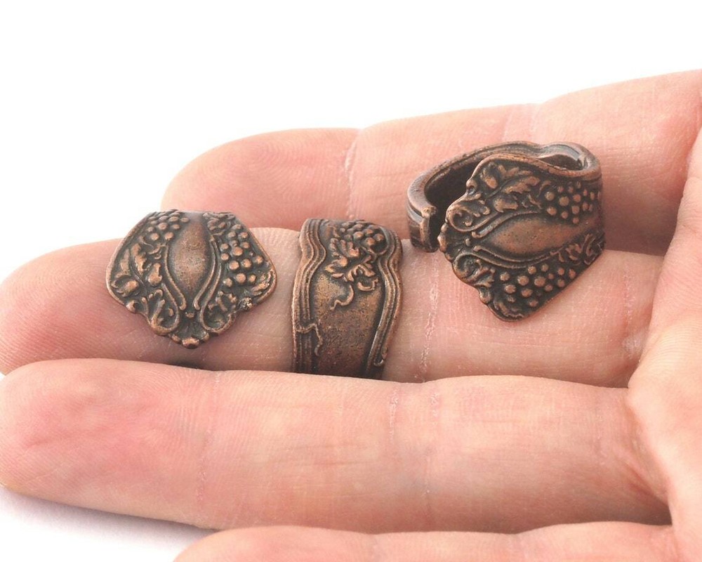 Spoon Ring Flower Patterned Adjustable Antique Copper Plated Brass 7US 2683