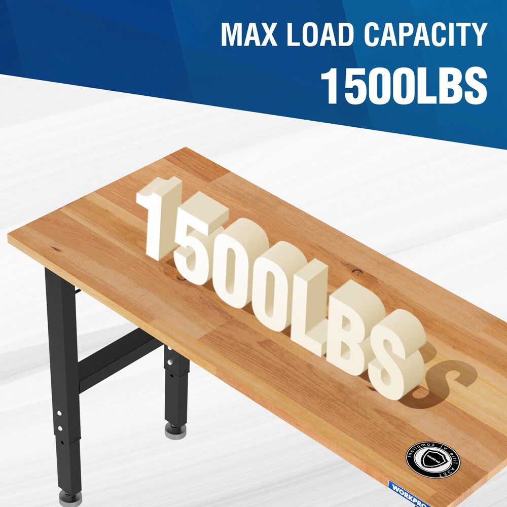 Workpro 48" Workbench Adjustable Height Work Table 1500LBS Load Rubber Wood Top