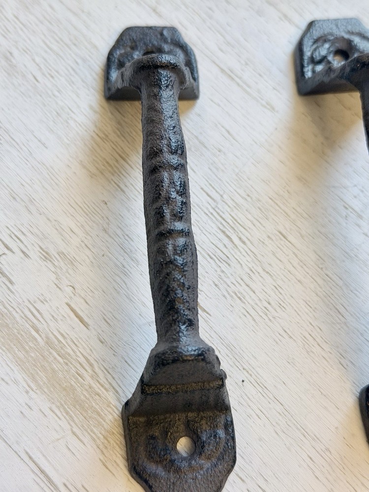 2 RUSTIC Cast Iron Barn Handles Gate Pull Shed Door Handles Fancy Drawer Pulls