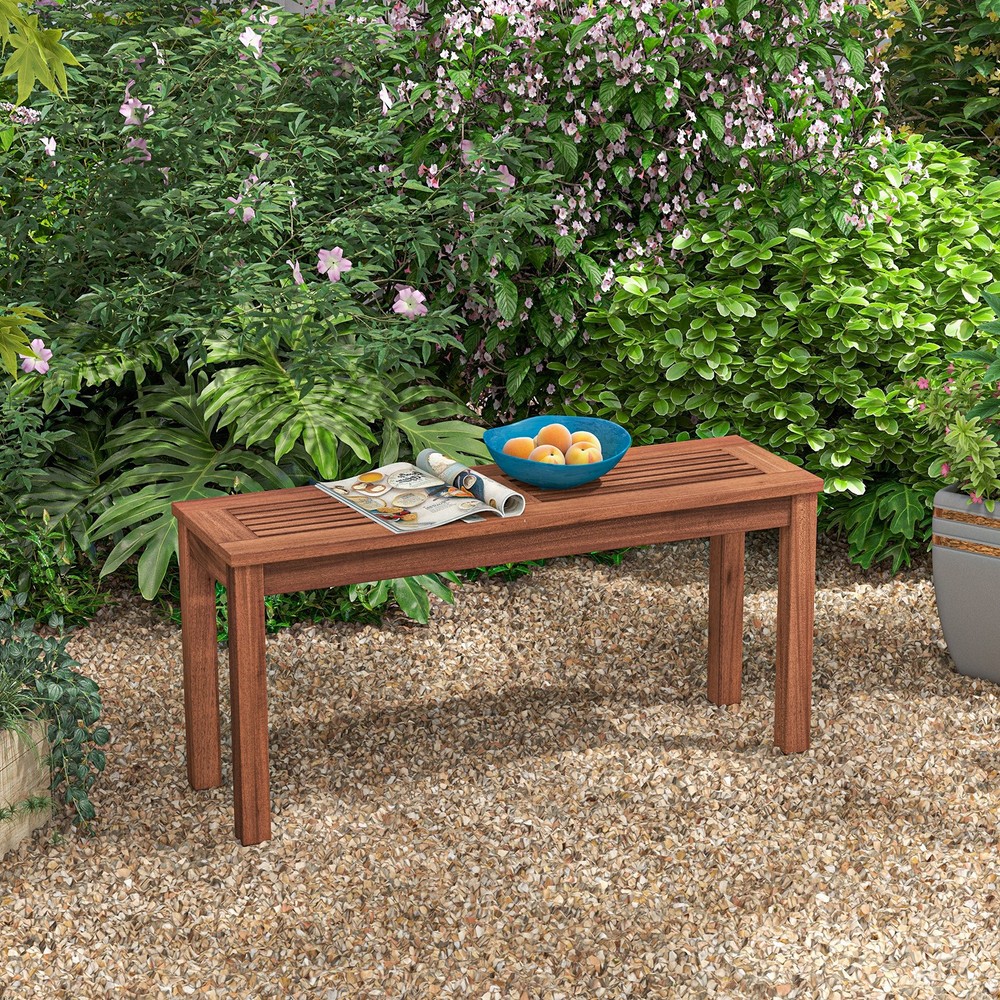 2 PCS Patio Backless Bench 2-Seater Outdoor Dining Bench Solid Wood Backyard