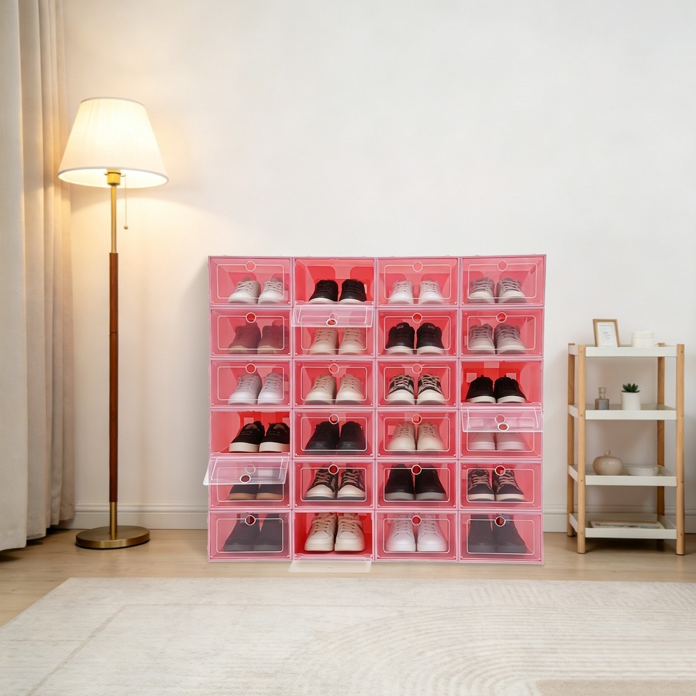 24 Pack Shoe Storage Boxes With Clear Flip Lid, Stackable Shoe Storage Organizer