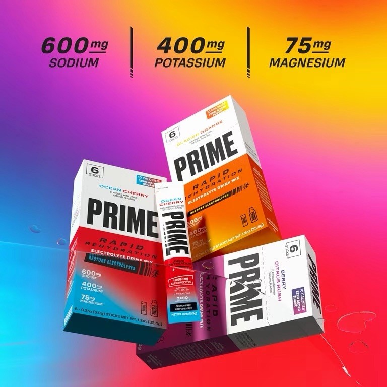 Prime Rapid Rehydration Sticks, Ocean Cherry, 6 Count, Box