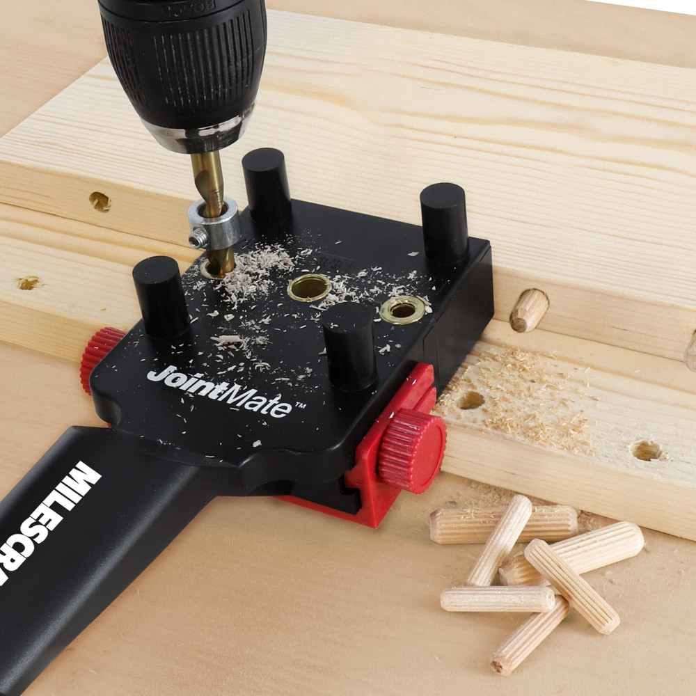 Self-Centering Dowel Jig Kit – Includes 3 Metal Bushing Sizes for Handheld Use