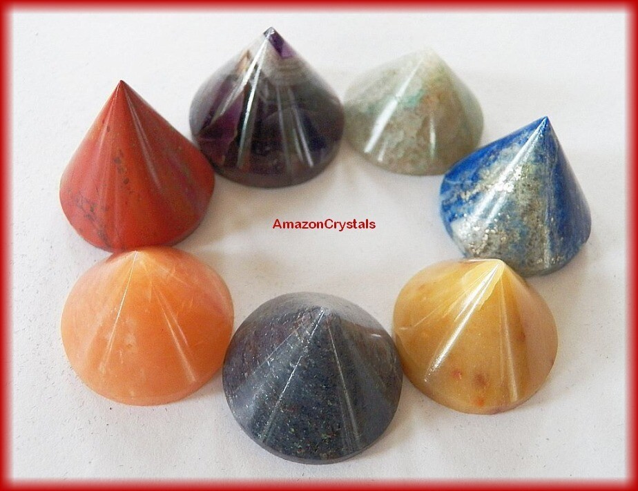CHAKRA PYRAMID SET, 7 CHAKRA CRYSTAL PYRAMID Set, Solid Crystal Pyramid Set