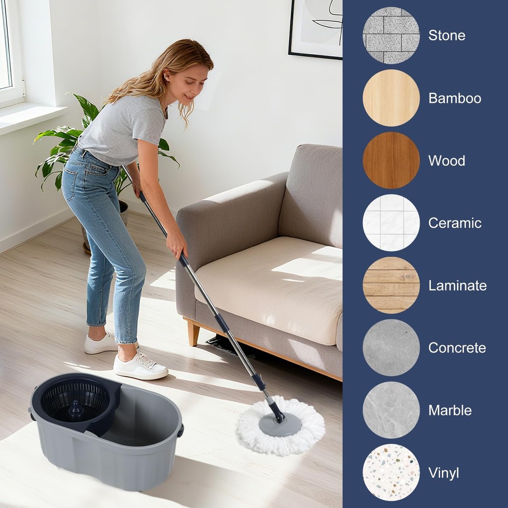 Spin Mop and Bucket System with180-Degree Rotating Head Telescopic Handle Dua...