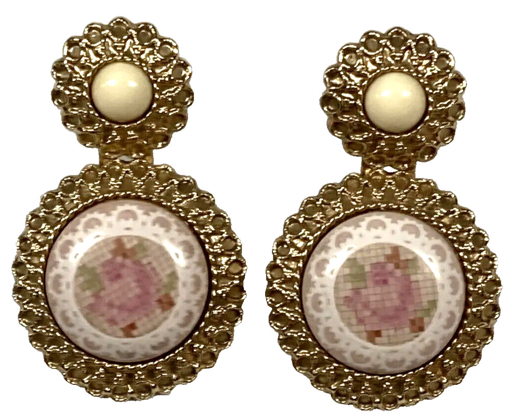 Needlework Design Lucite Pierced Drop Earrings