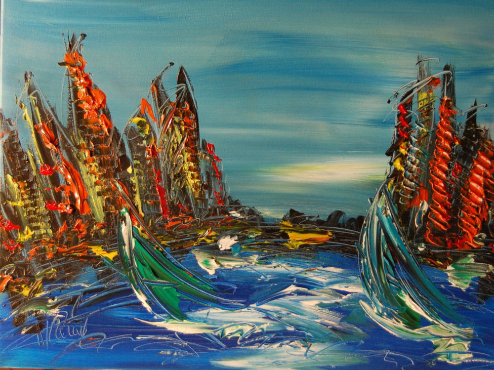 IMPRESSIONIST MODERN ART STRETCHED CANVAS  MUSIC COFFEE LANDSCAPE