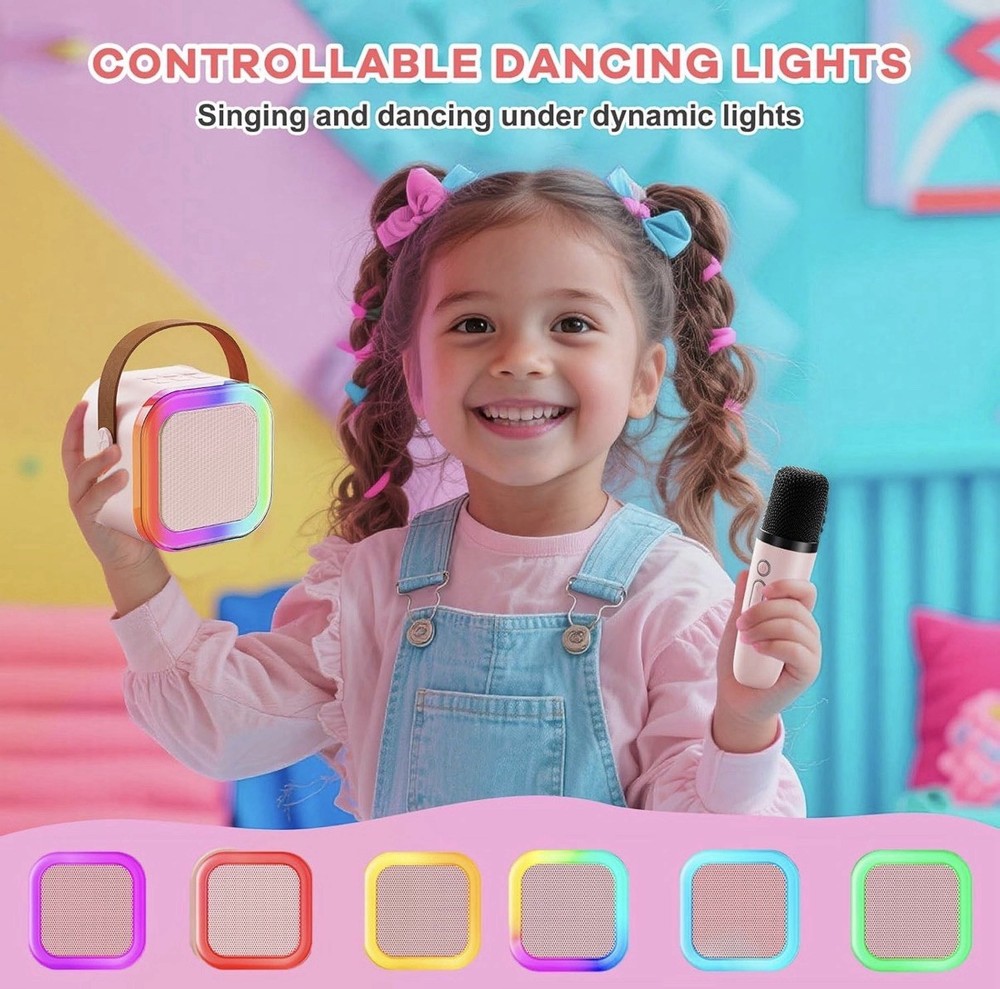Mini Karaoke Machine Portable Bluetooth Karaoke Speaker with 2 Wireless Mics