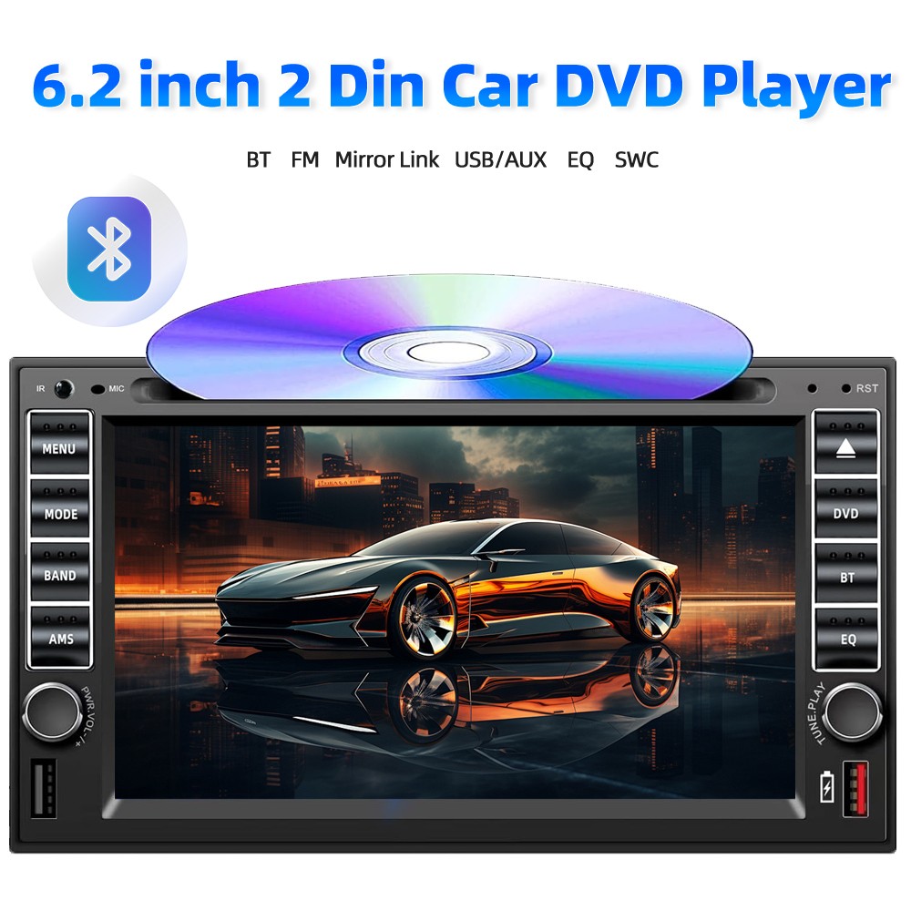 Touch Screen 6.2" 2 Din USB/SD/AUX Stereo Bluetooth Remote control DVD/CD Player