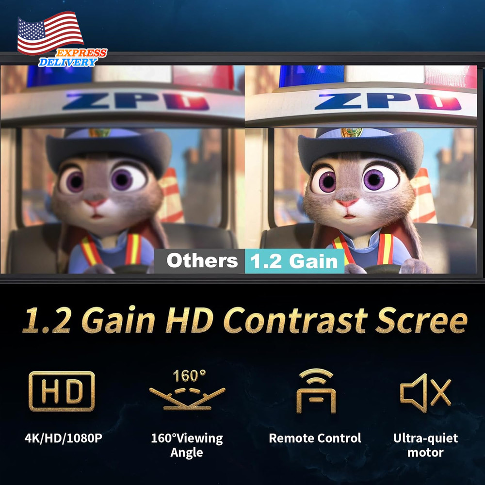 Projector Screen Motorized 4:3 HD Electric Rising Projector Screen Pull down NEW