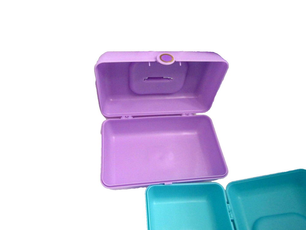 2 (TWO) Plastic accessory cases with carrying handle TURQUOISE / LAVENDER