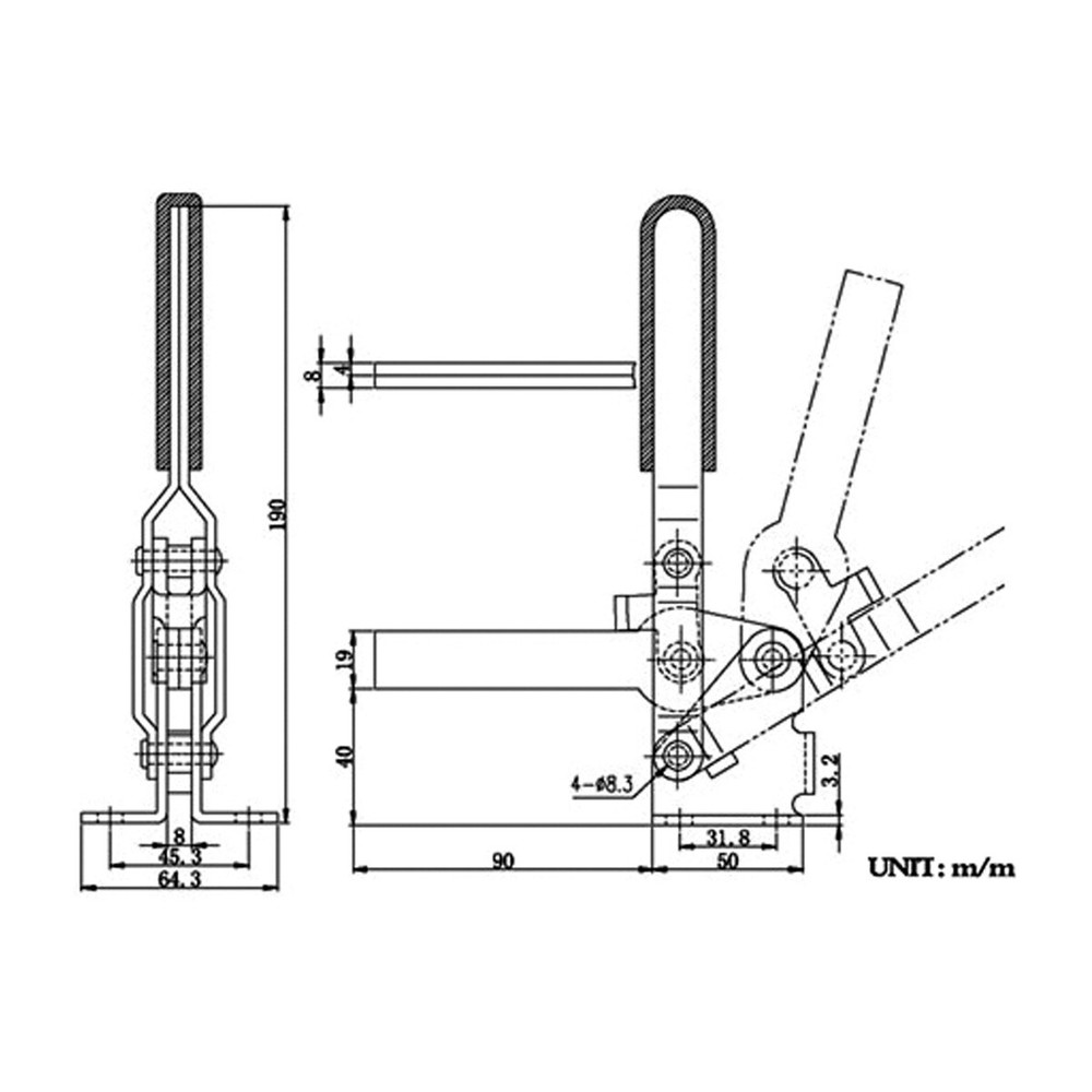 VERTICAL FLANGED BASE TOGGLE CLAMP WITH U-BAR (3900-0341)