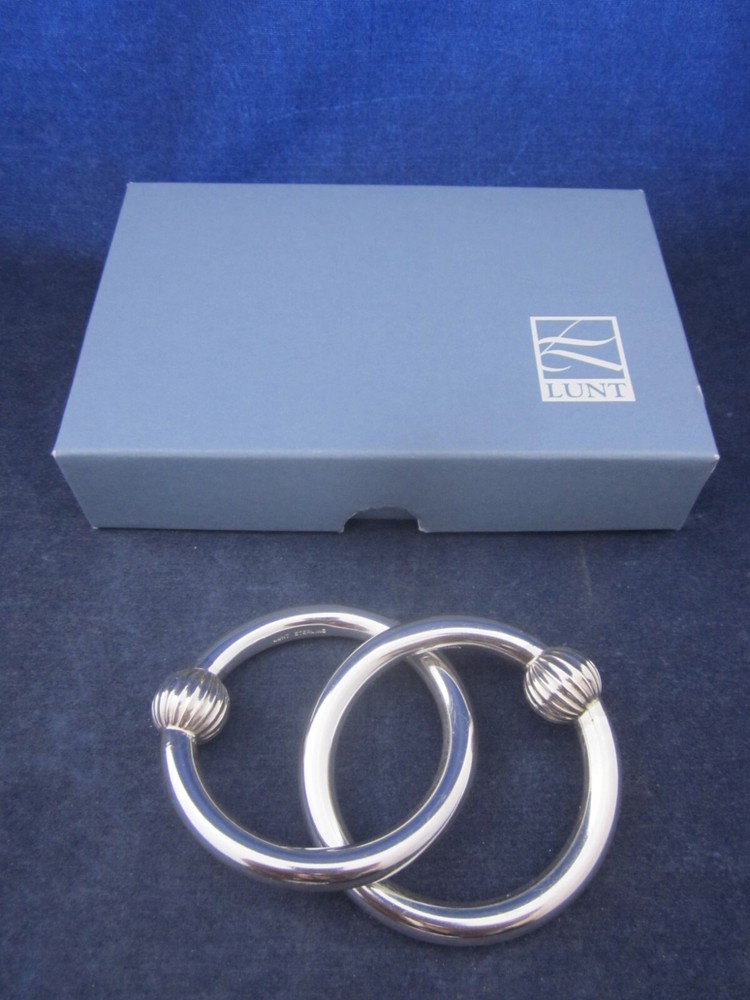 LUNT SILVERSMITHS Sterling Silver Teether 2 Ring Baby Rattle #5172 NEW in BOX