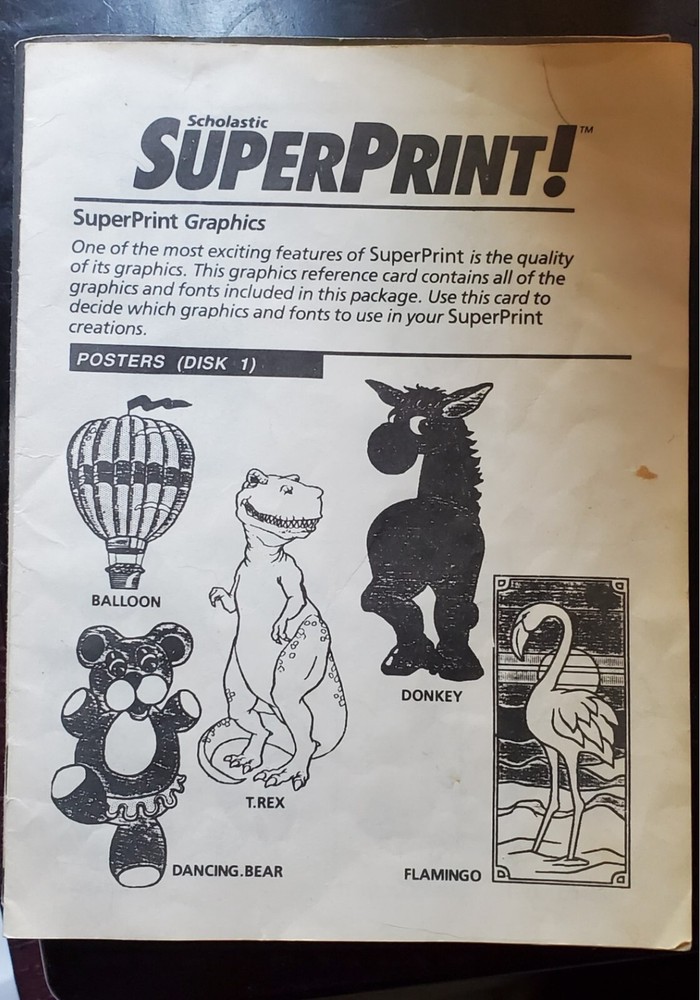 Super Print computer program Scholastic version 1988 all discs and manual