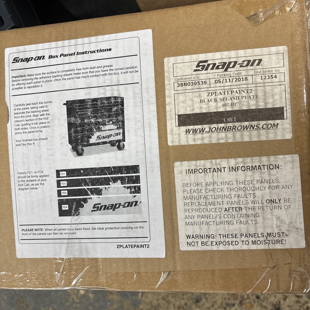 Snap On Tools 40" Roll Cab Tool Box Decals Graphics Black Paint Splash Plates