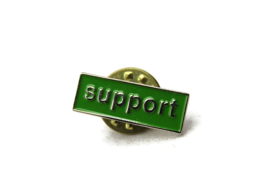 "Support" Green Enamel Lapel Pin Rectangular Bar Silver Tone Metal Hat Pinback