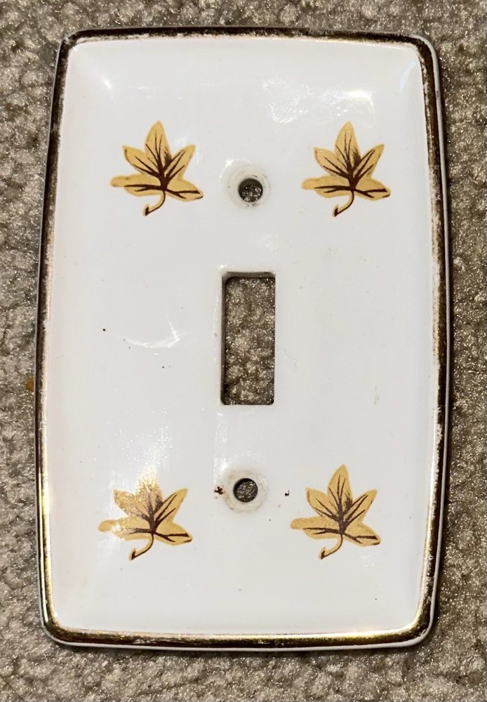 Vintage Porcelain Light Switch Plate W/Fall Leaf Theme