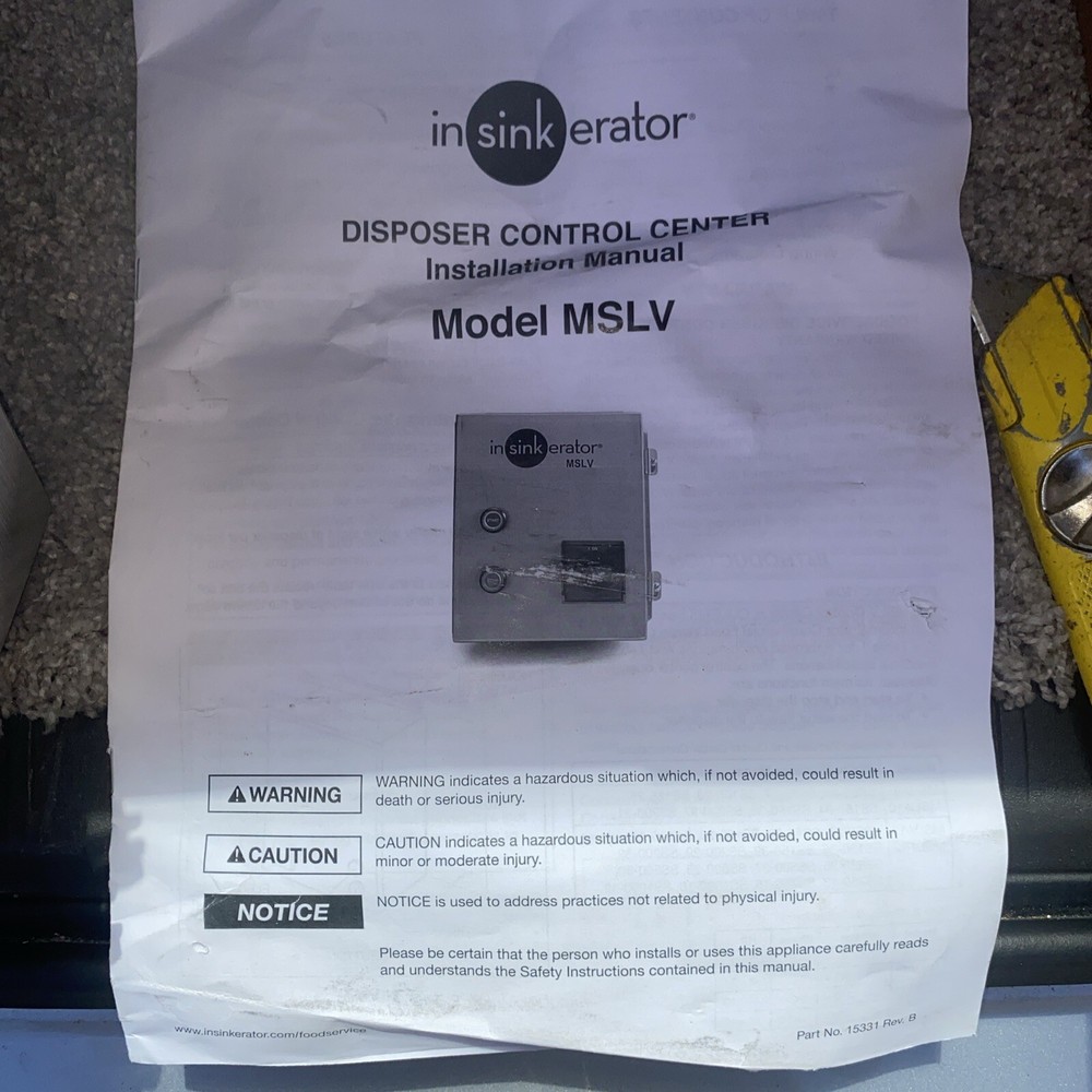 In-Sink-Erator MSLV-9 Disposer Control Panel Center