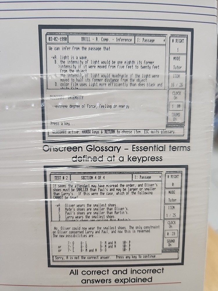 Vintage Cliff Notes LSAT Prep Guide Study Ware Computer Software For IBM PC, XT