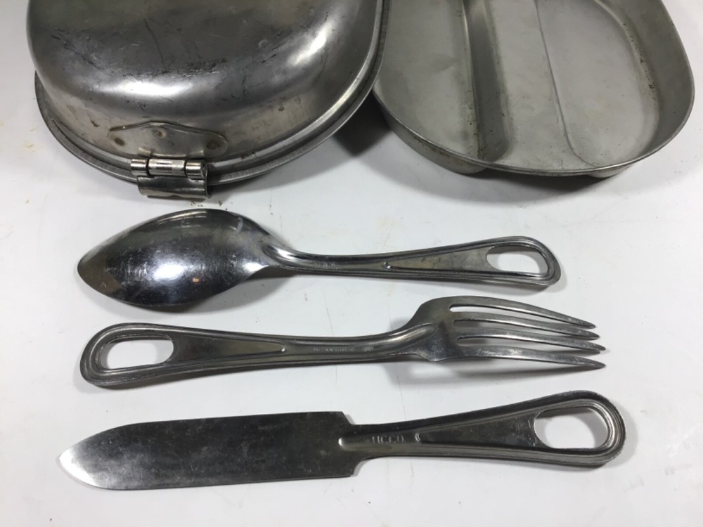 US Mess Kit Stainless Steel w/ Spoon, Fork & Knife